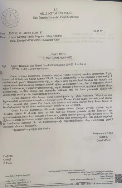 Geçici Koruma Kimlik Belgesine Sahip Kişiler Kaydı İle İlgili Görüş Yazısı